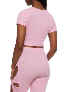 Ribbed O Ring Cut Out Crop Top sold by Rainbow