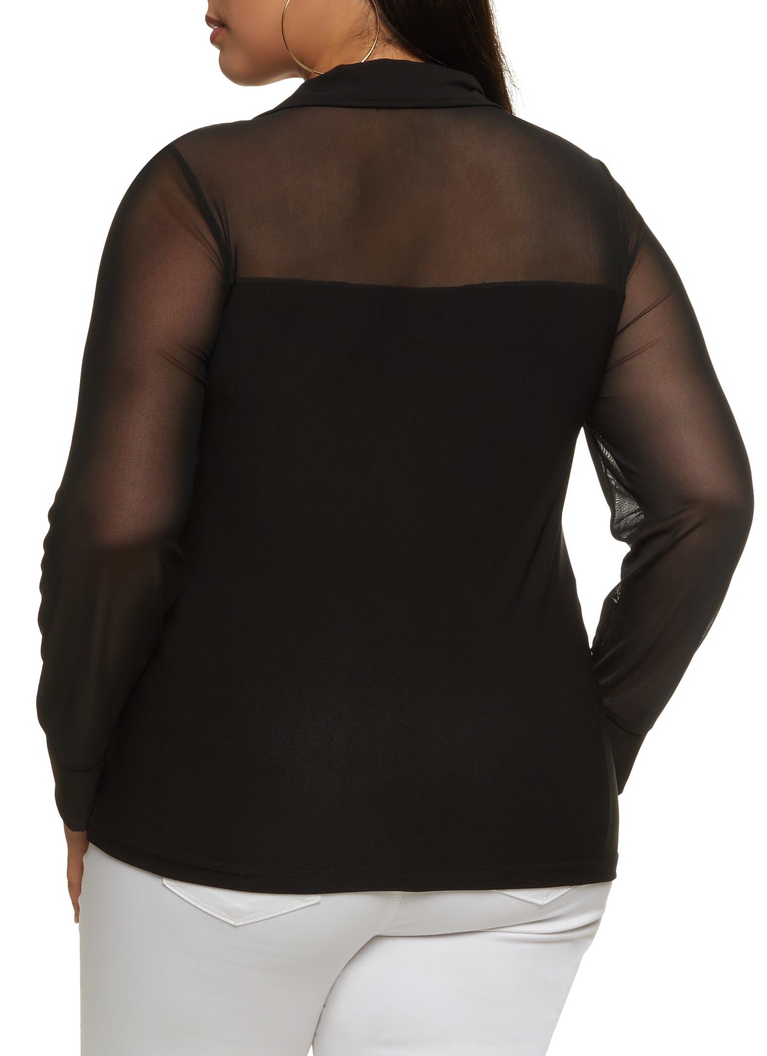 Plus Size Button Front Mesh Sleeve Shirt sold by Rainbow product image thumbnail 2