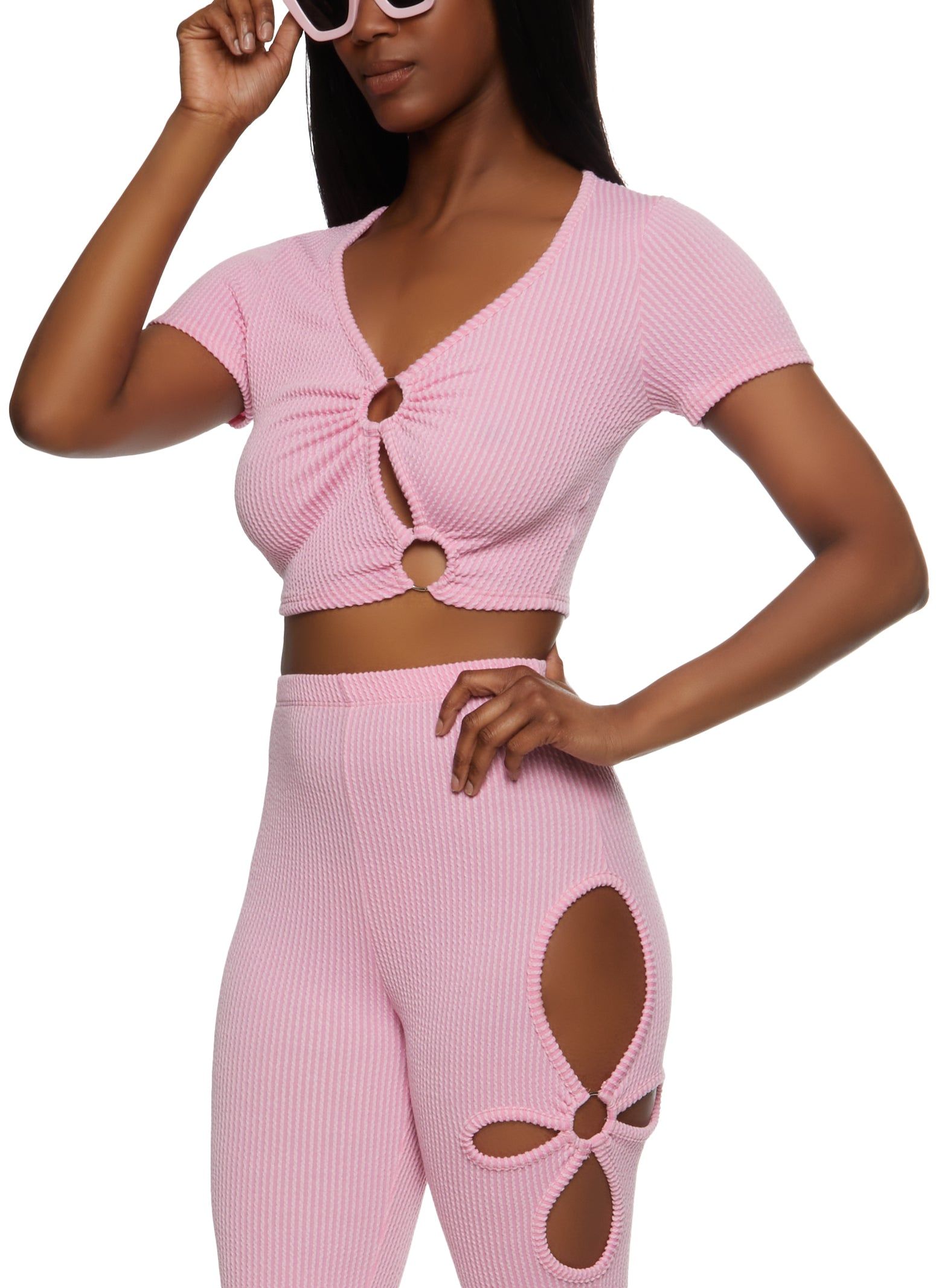 Ribbed O Ring Cut Out Crop Top sold by Rainbow