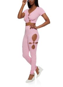 Ribbed O Ring Cut Out Crop Top sold by Rainbow