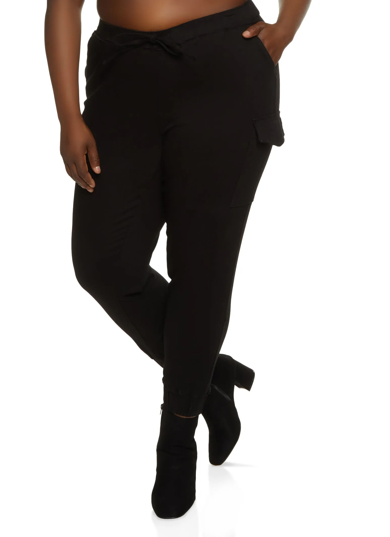 Plus Size Solid Cargo Pocket Joggers sold by Rainbow