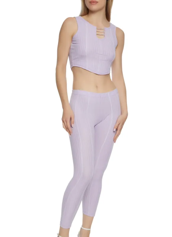 Contrast Decorative Stitch Crop Top and Leggings Set sold by Rainbow