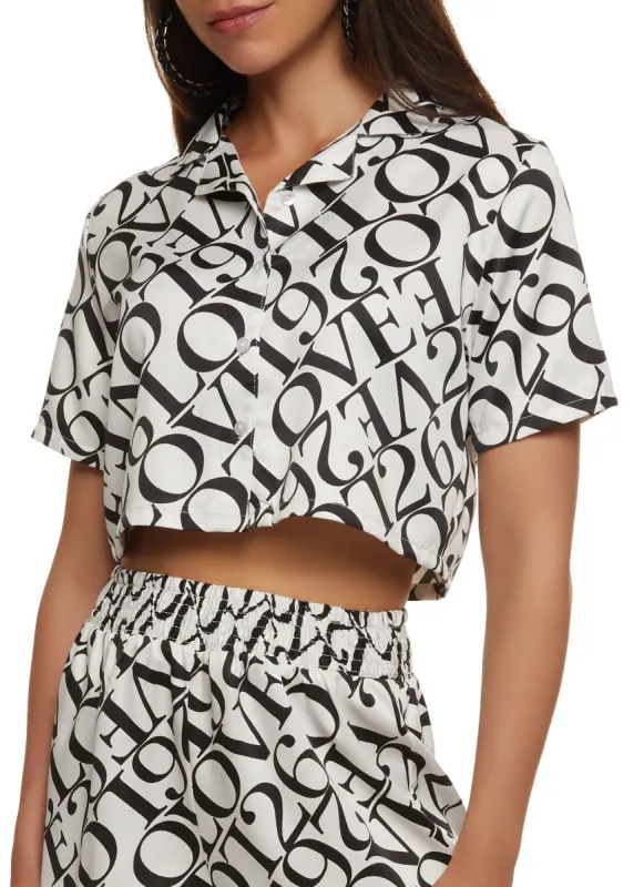 Letter Print Cropped Shirt made by Rainbow