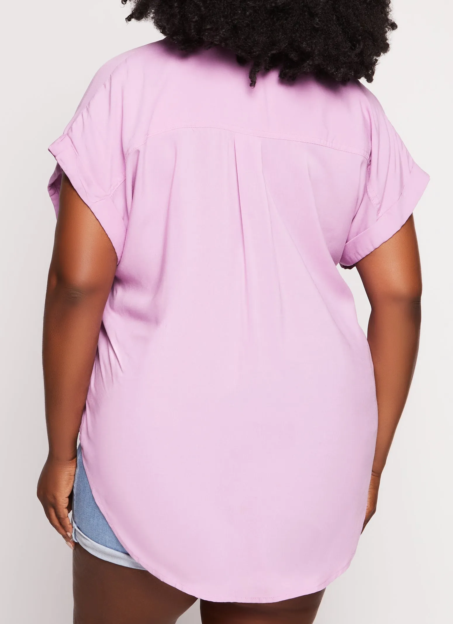 Plus Size Short Sleeve Button Front High Low Shirt sold by Rainbow product image thumbnail 3