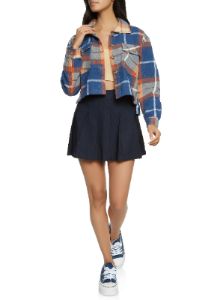 Plaid Brushed Knit Cropped Shacket sold by Rainbow
