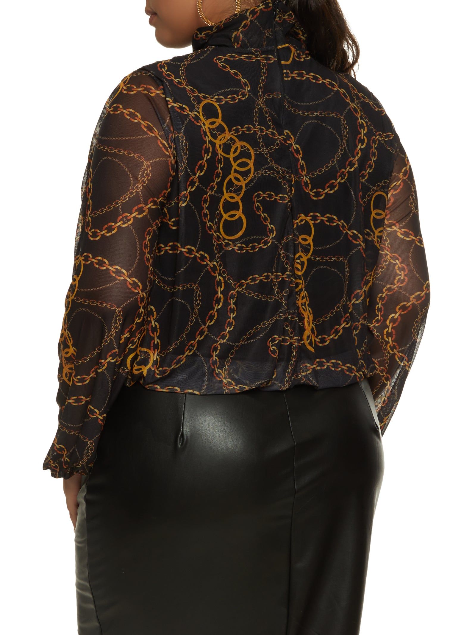 Plus Size Printed Mesh Mock Neck Puff Sleeve Blouse sold by Rainbow product image thumbnail 2