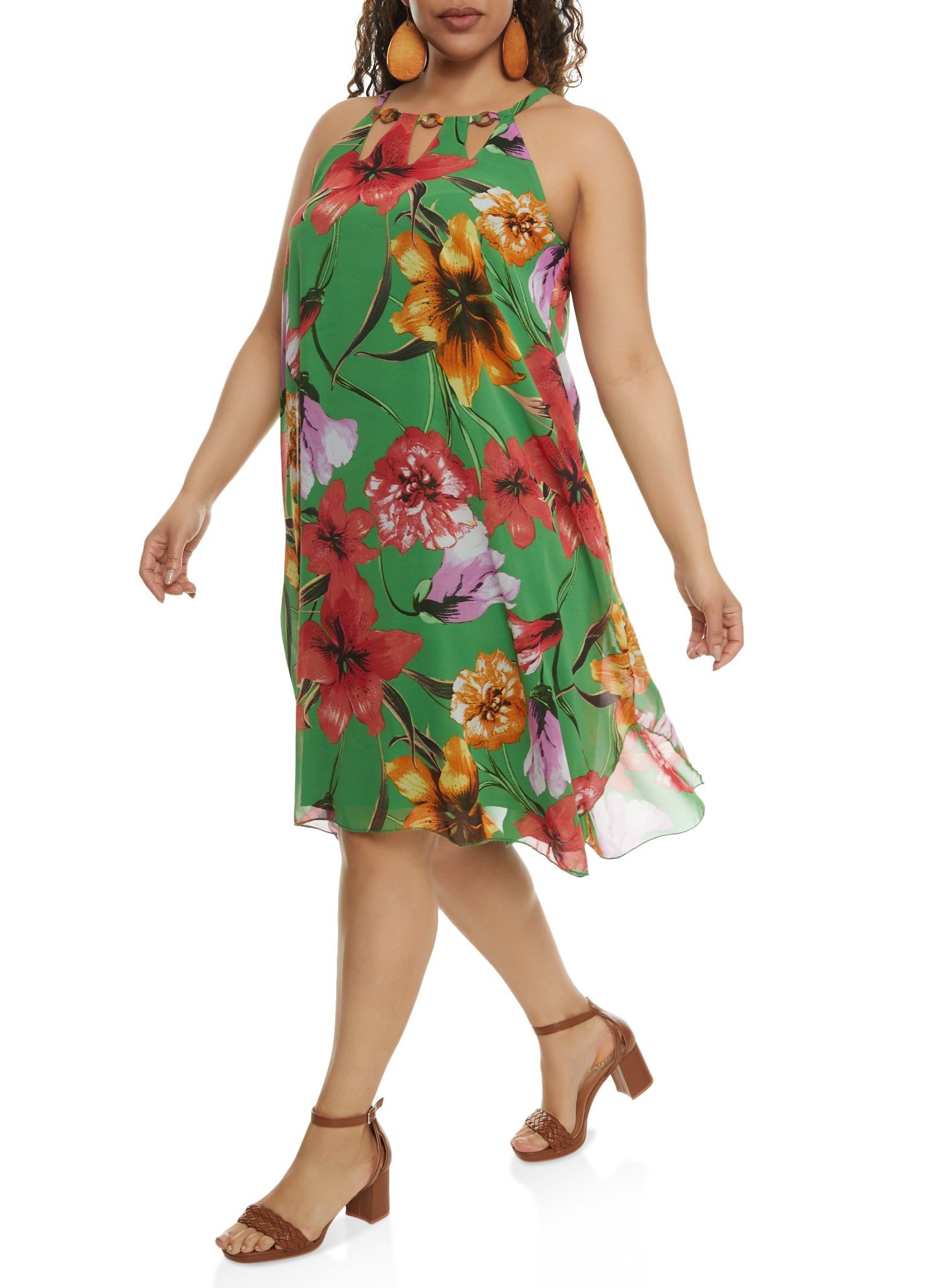 Plus Size Floral Beaded Neck Handkerchief Dress sold by Rainbow product image thumbnail 2