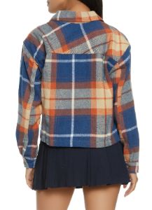 Plaid Brushed Knit Cropped Shacket sold by Rainbow