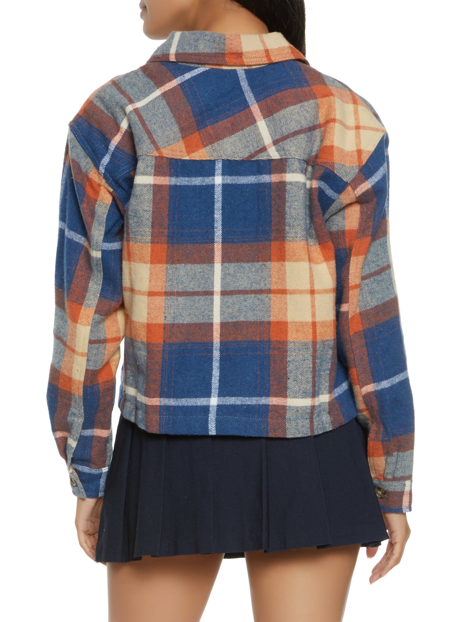 Plaid Brushed Knit Cropped Shacket sold by Rainbow product image thumbnail 3