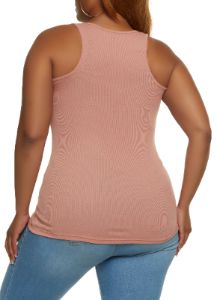 Plus Size Ribbed Knit Racerback Tank Top sold by Rainbow