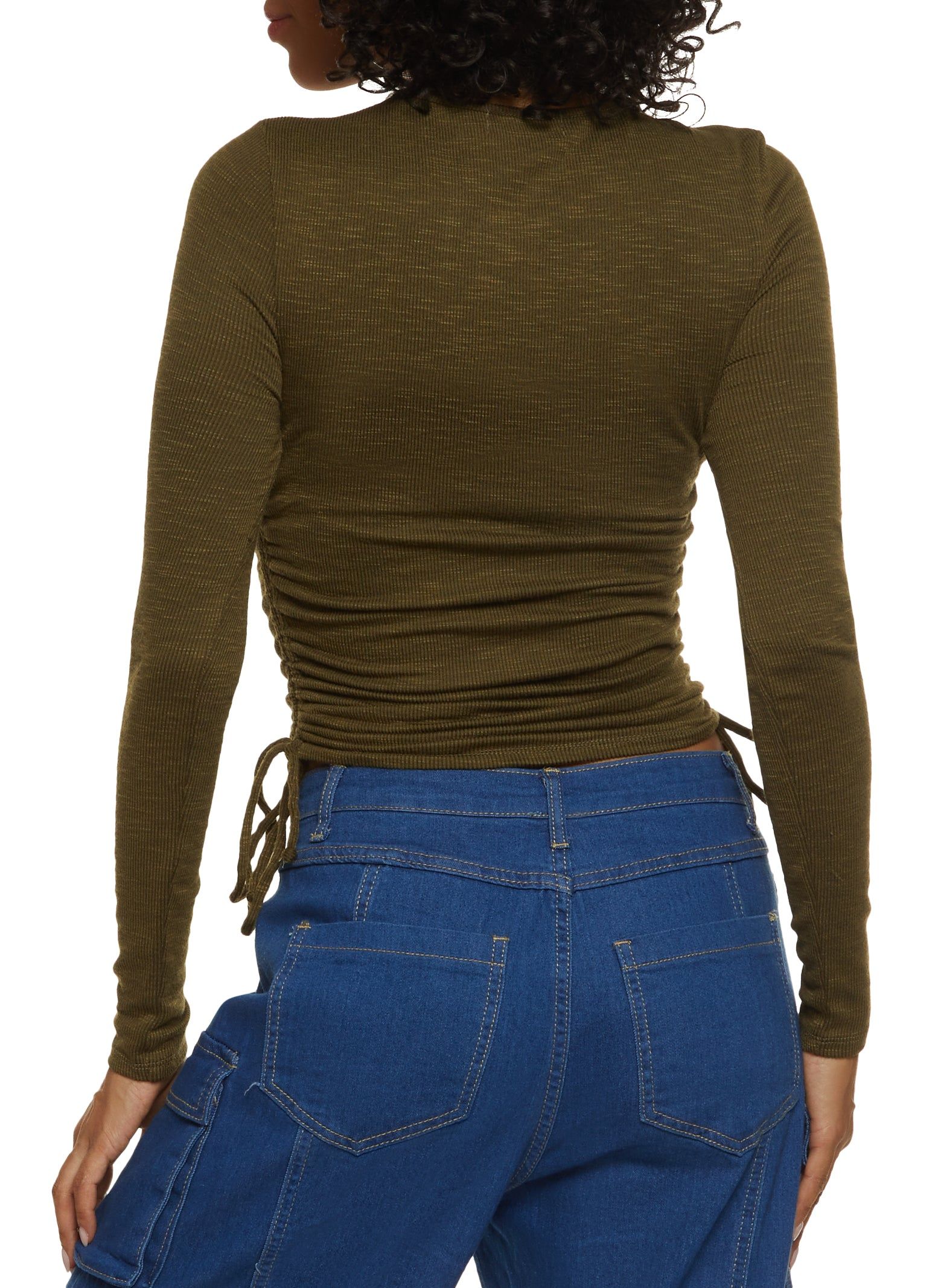 Rib Knit Drawstring Long Sleeve Tee sold by Rainbow product image thumbnail 2