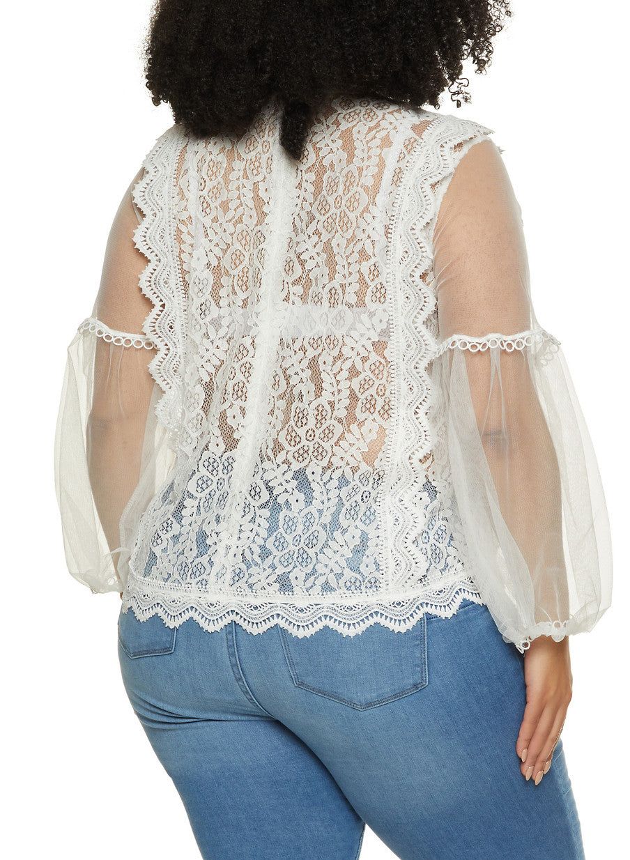 Plus Size Balloon Sleeve Lace Blouse sold by Rainbow product image thumbnail 2