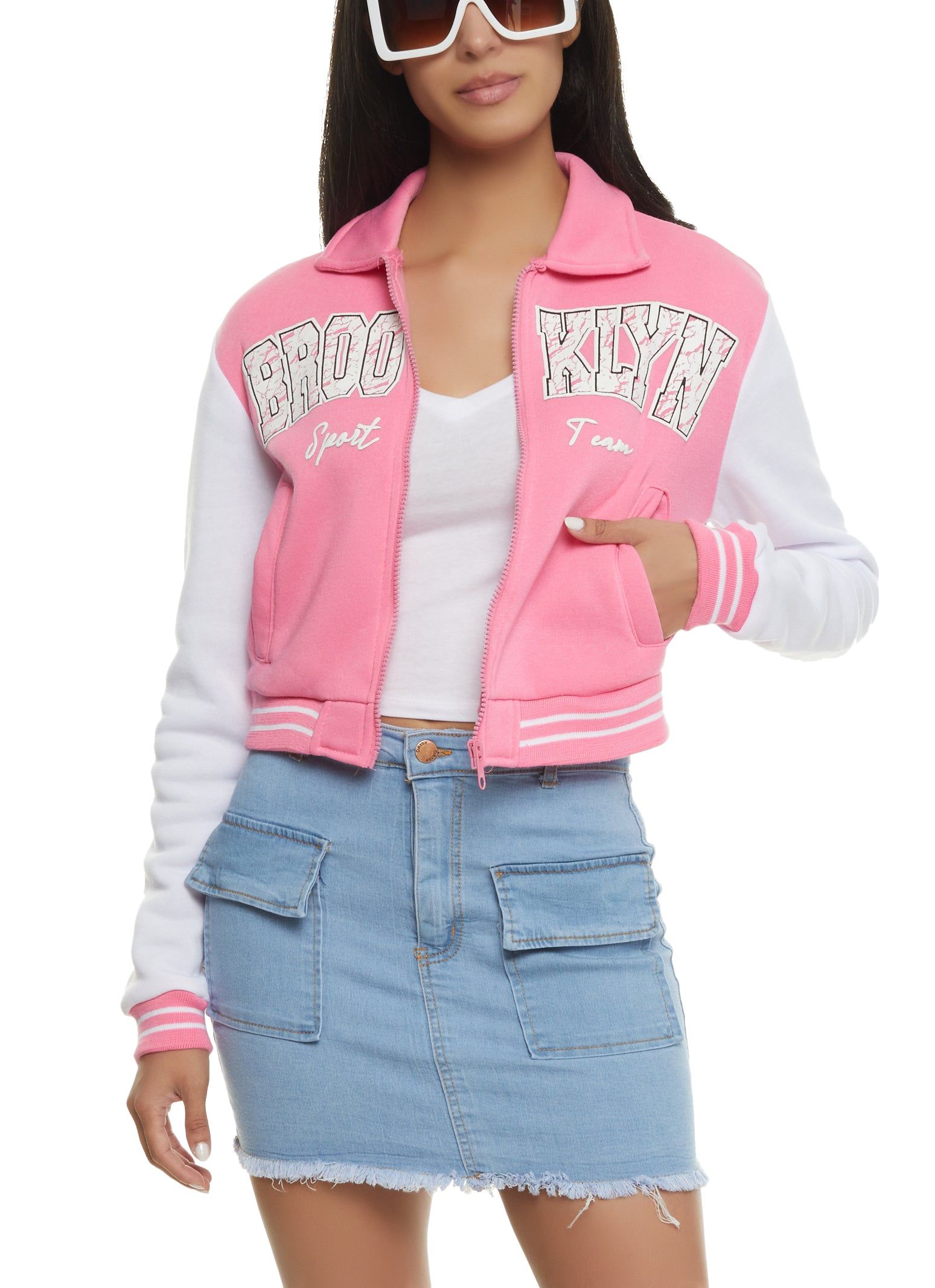 Brooklyn Zip Front Varsity Jacket sold by Rainbow