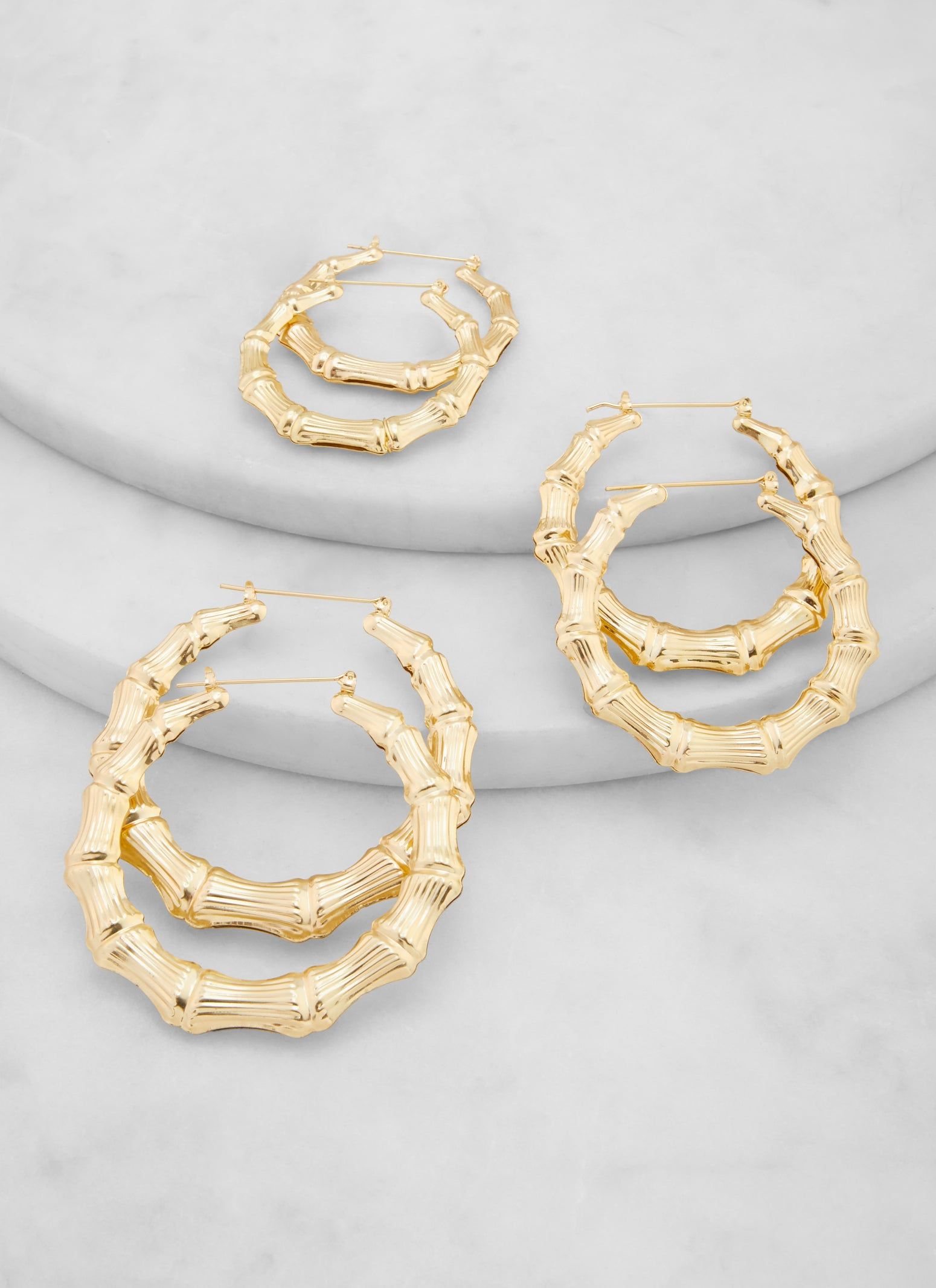 Metallic Bamboo Hoop Earring Trio sold by Rainbow product image thumbnail 2