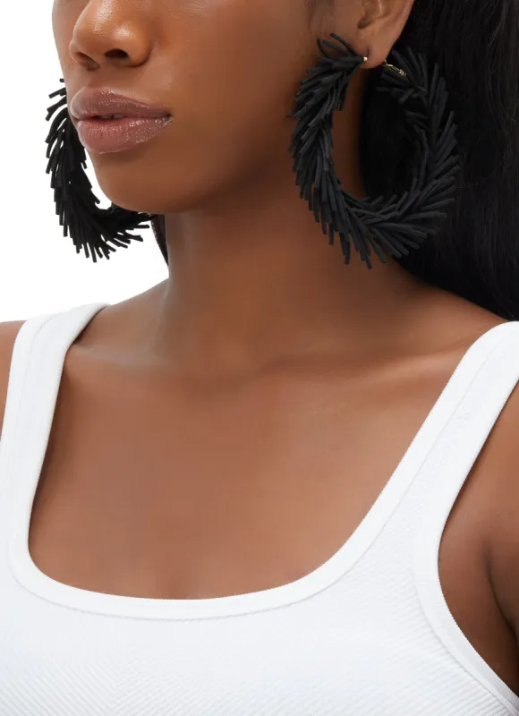 Faux Suede Fringe Hoop Earrings sold by Rainbow
