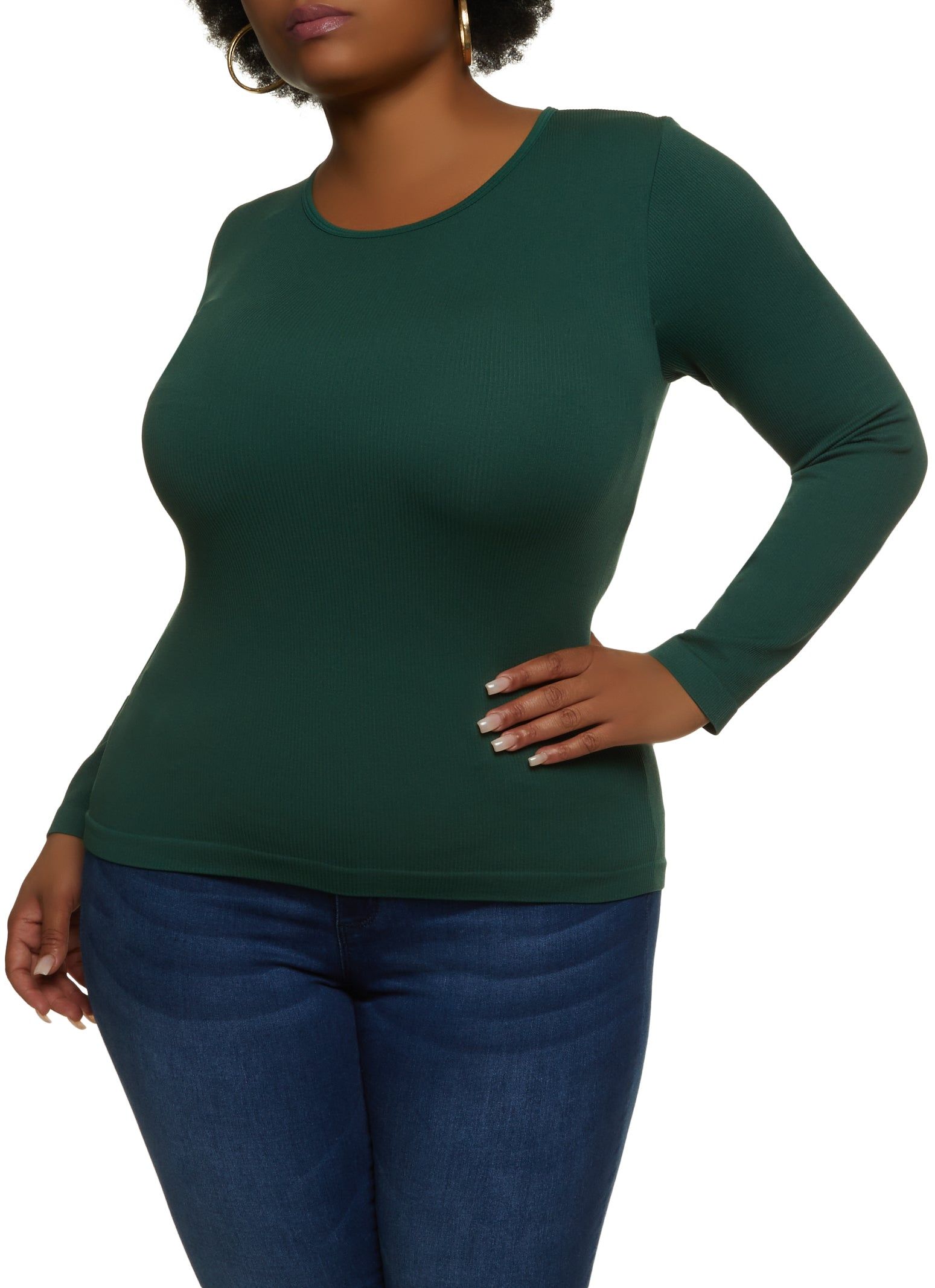 Plus Size Solid Seamless Long Sleeve Top sold by Rainbow