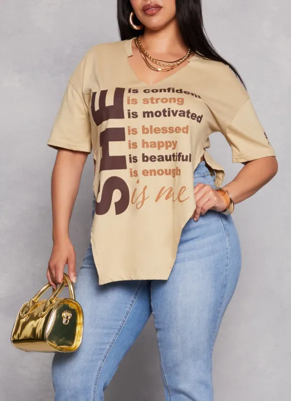 Plus Size She Is Me Hanky Hem Graphic Tee sold by Rainbow