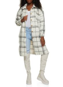 Plaid Brushed Knit Long Shacket sold by Rainbow
