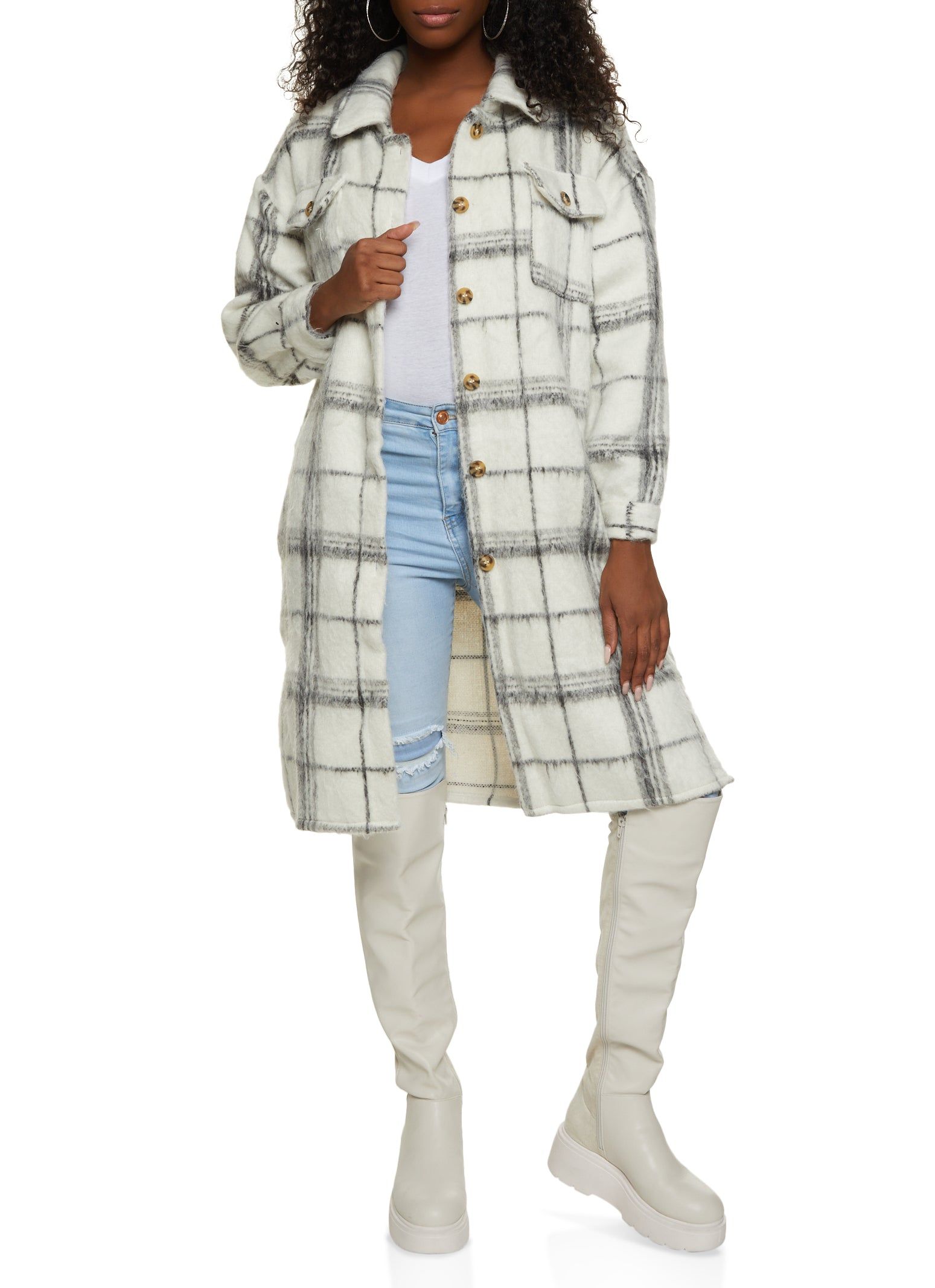 Plaid Brushed Knit Long Shacket sold by Rainbow product image thumbnail 2