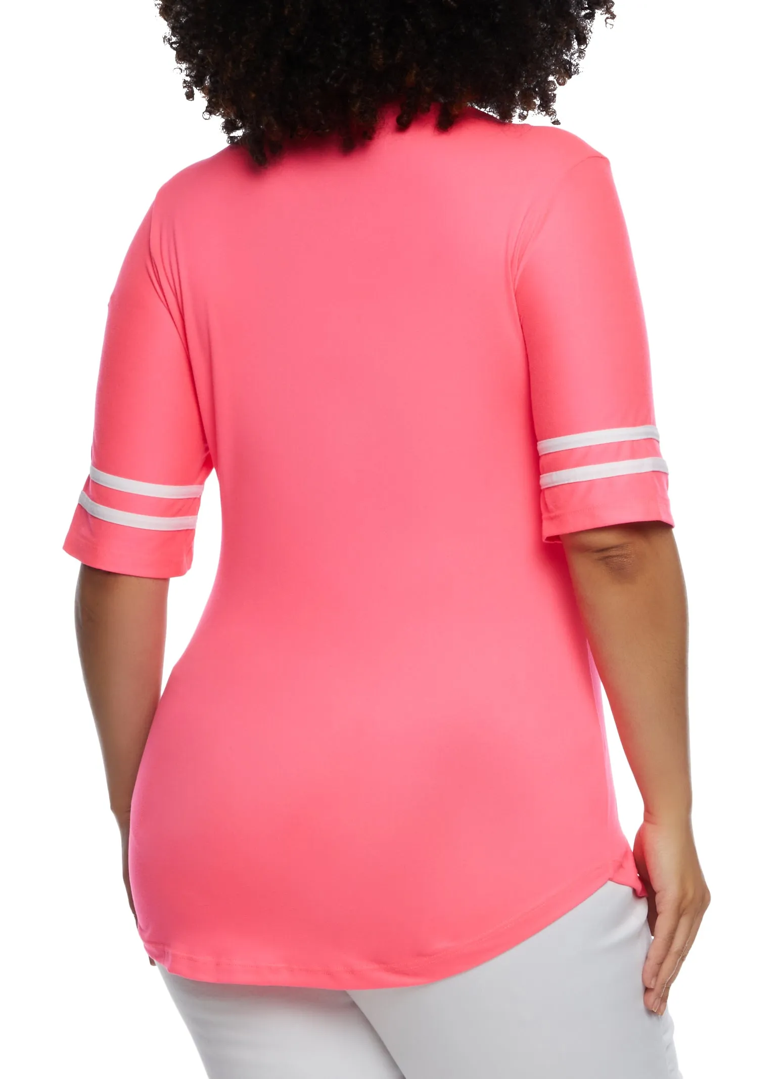 Plus Size Varsity Striped Sleeve T Shirt sold by Rainbow product image thumbnail 3