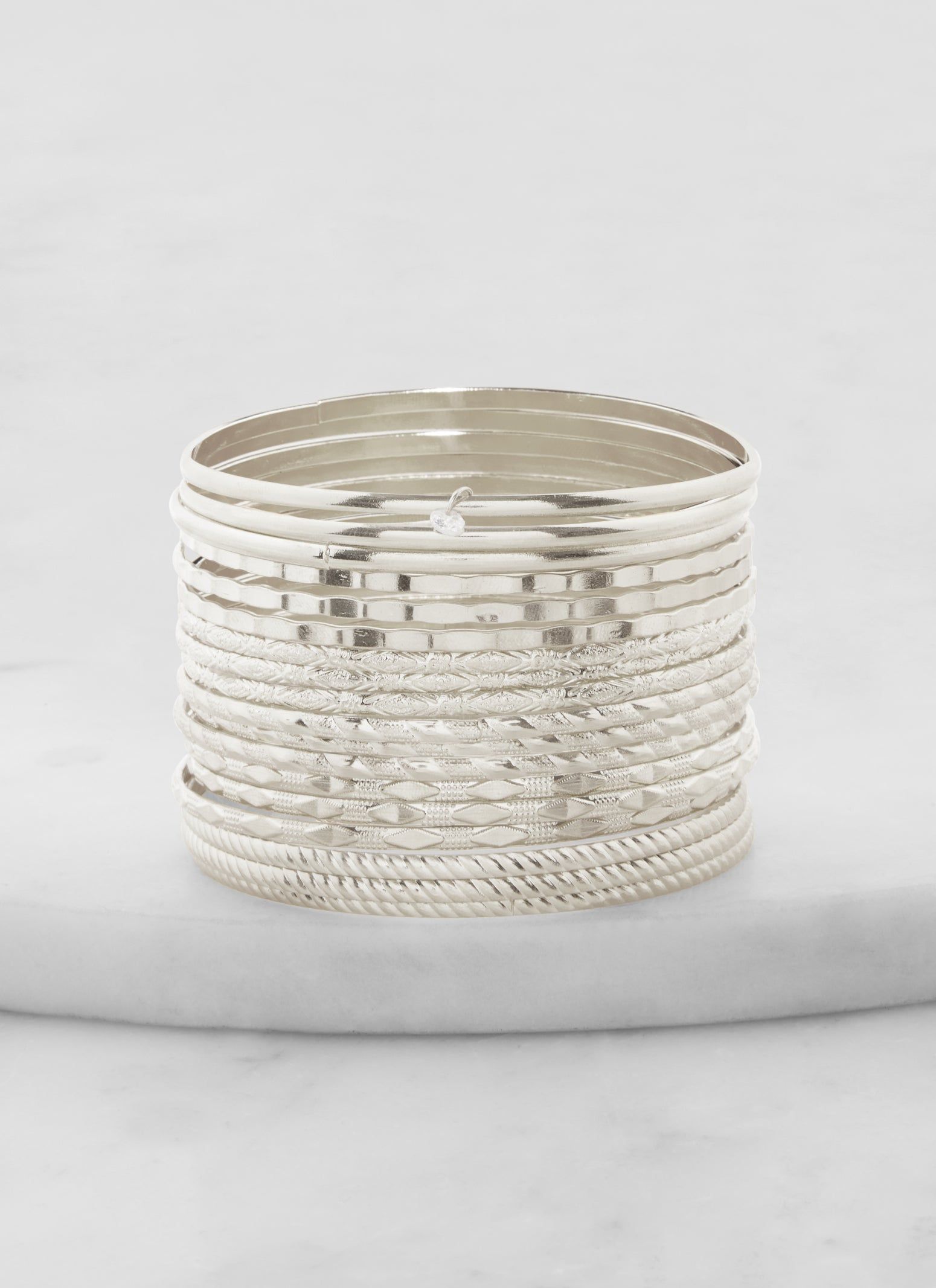 Plus Size Cubic Zirconia Textured Metallic Bangles sold by Rainbow