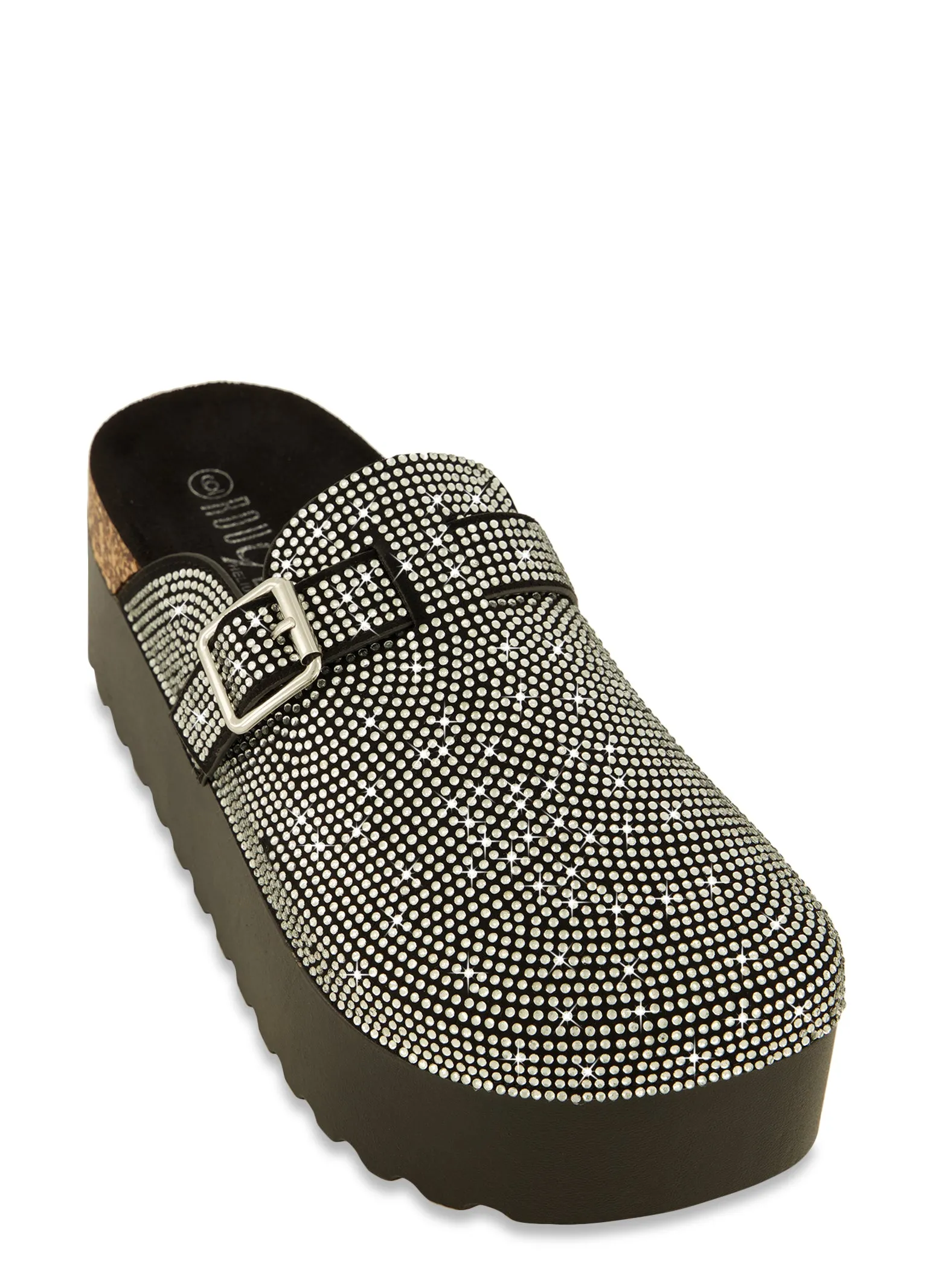Round Toe Rhinestone Buckle Platform Clogs sold by Rainbow