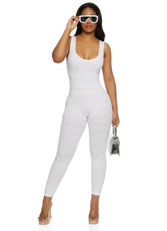 Greek Key Scoop Neck Seamless Catsuit sold by Rainbow