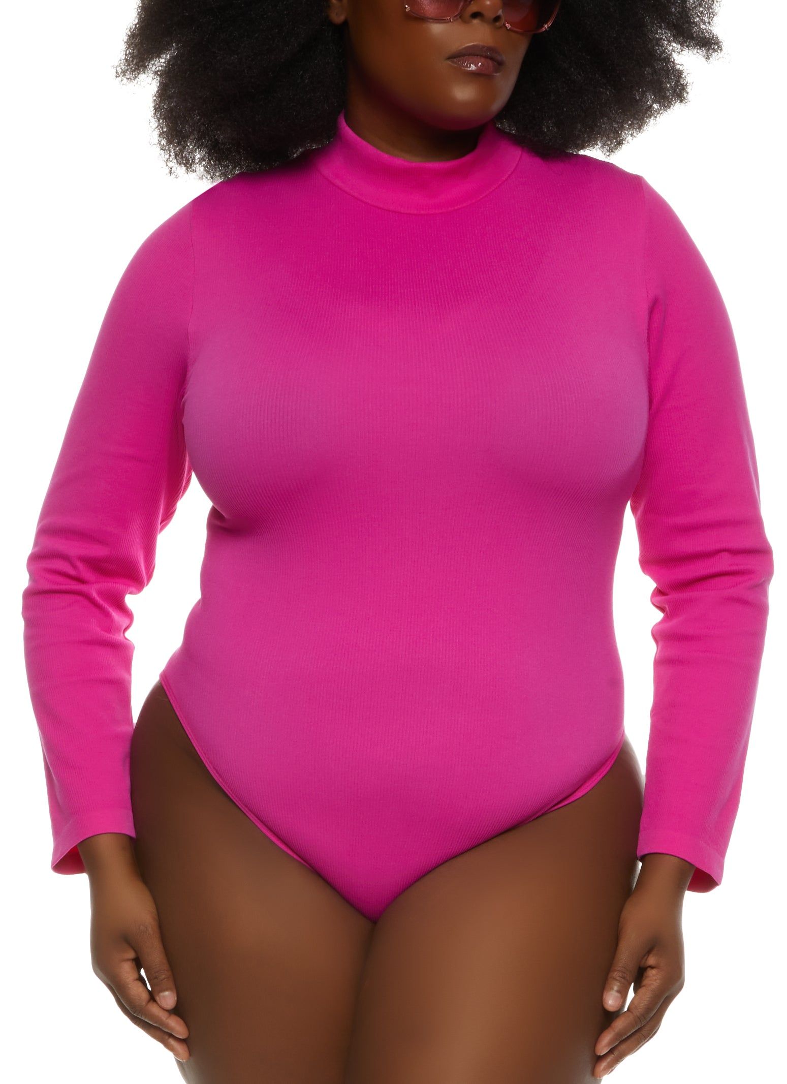 Plus Size Long Sleeve Mock Neck Bodysuit sold by Rainbow