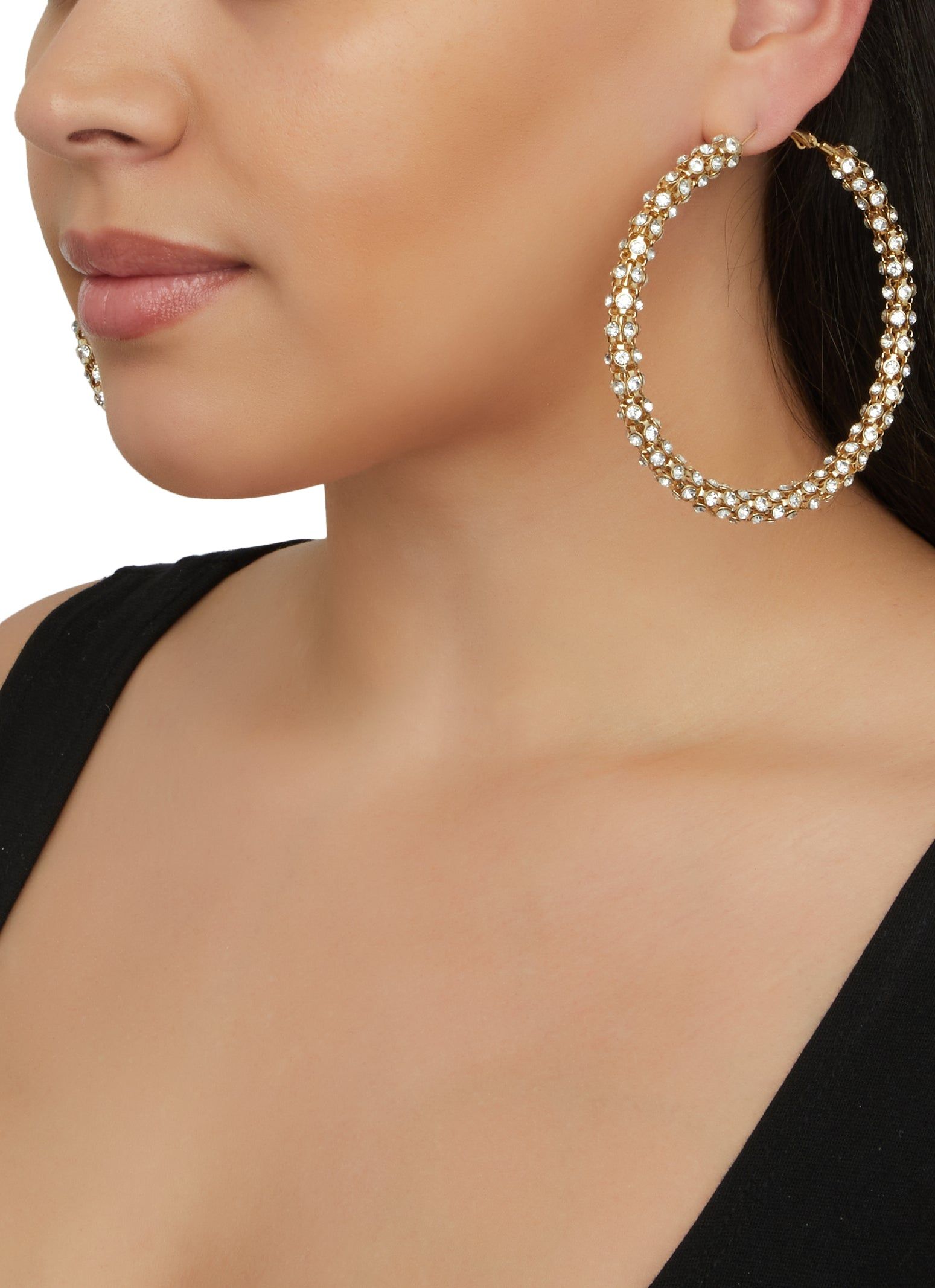 Rhinestone Studded Hoop Earrings sold by Rainbow