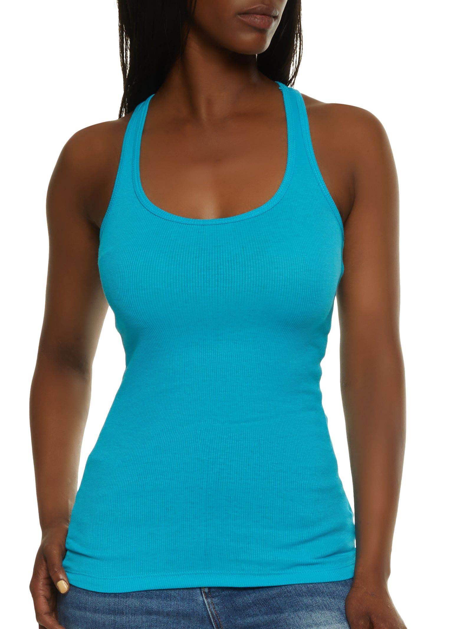 Solid Racerback Ribbed Knit Tank Top sold by Rainbow