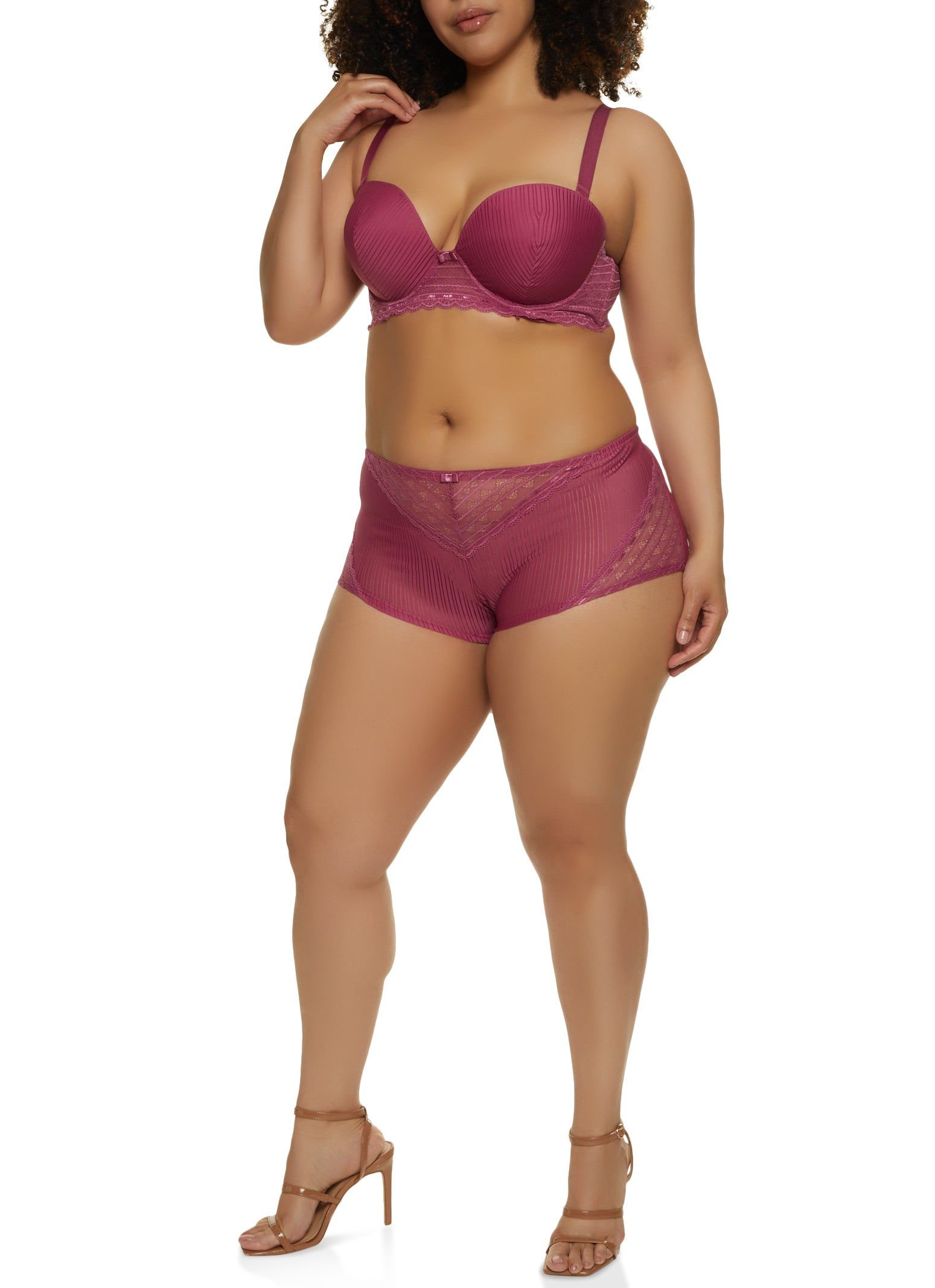 Plus Size Shadow Stripe Lace Convertible Balconette Bra sold by Rainbow product image thumbnail 2