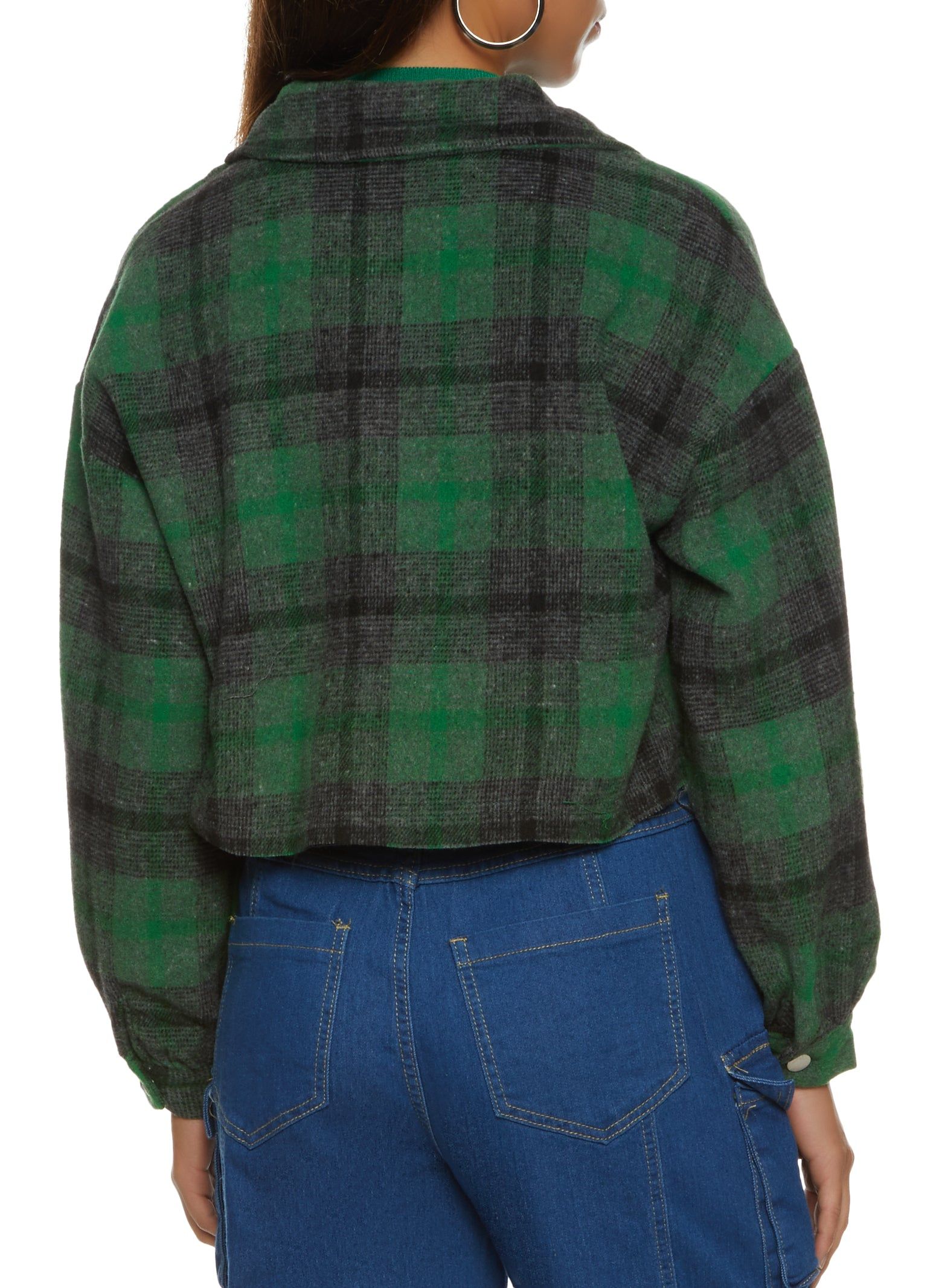 Plaid Raw Hem Cropped Shacket sold by Rainbow product image thumbnail 2