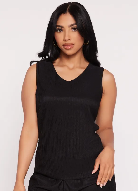 Plisse V Neck Tank Top sold by Rainbow