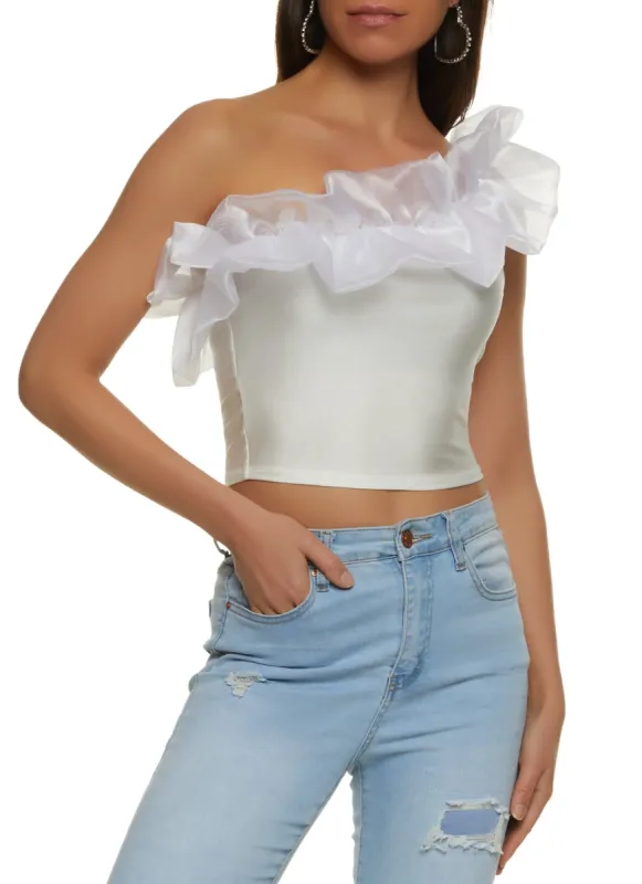 Organza One Shoulder Crop Top sold by Rainbow