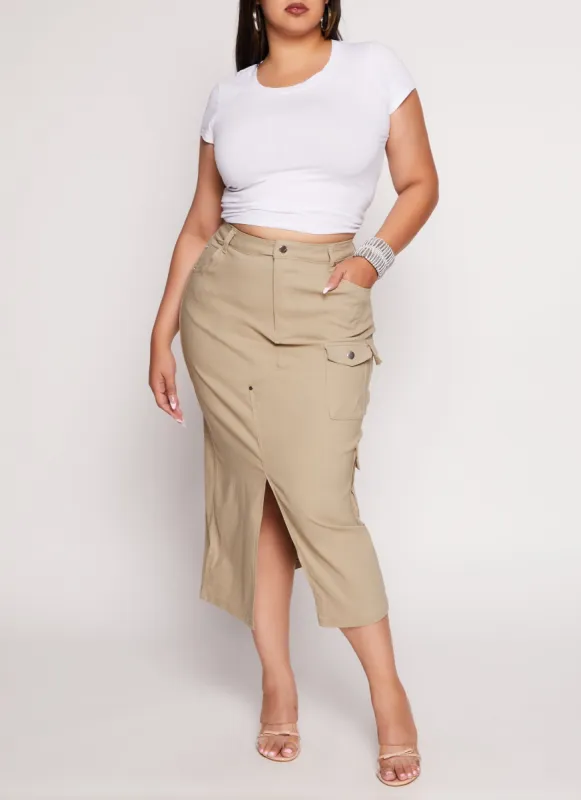 Plus Size Cargo Pocket Pencil Skirt sold by Rainbow