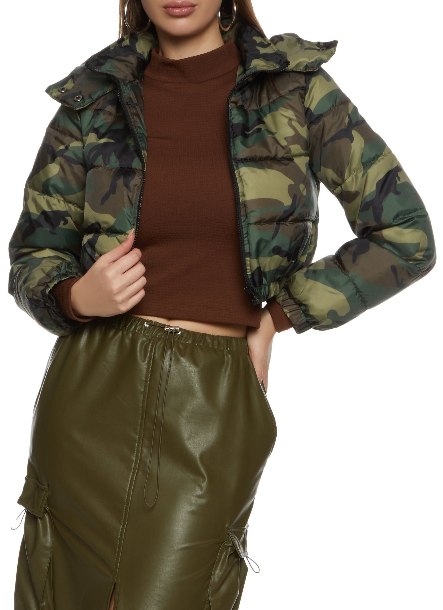 Camo Cropped Puffer Jacket sold by Rainbow
