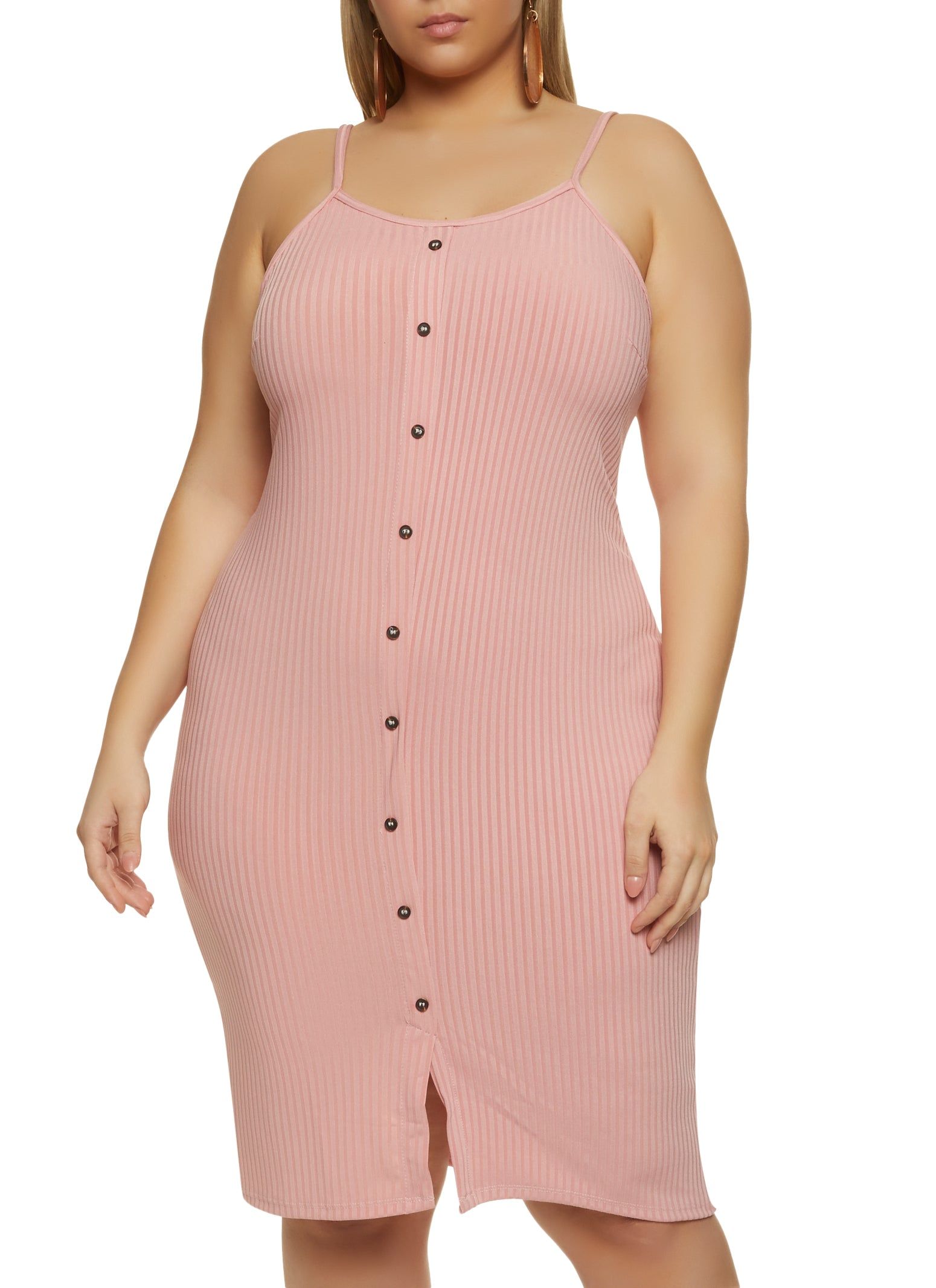 Plus Size Ribbed Button Front Dress sold by Rainbow