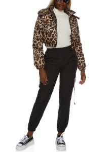 Leopard Print Cropped Puffer Jacket sold by Rainbow