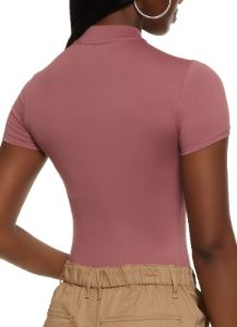 Solid Mock Neck Short Sleeve Bodysuit sold by Rainbow
