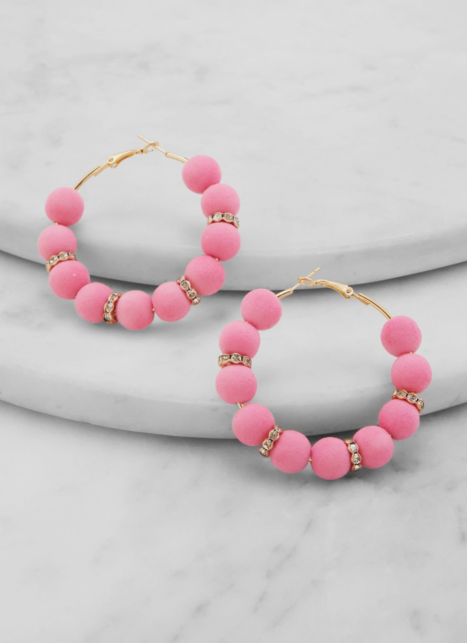 Rhinestone Velvet Beaded Hoop Earrings sold by Rainbow product image thumbnail 2