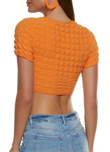 Bubble Knit Tie Front Crop Top sold by Rainbow