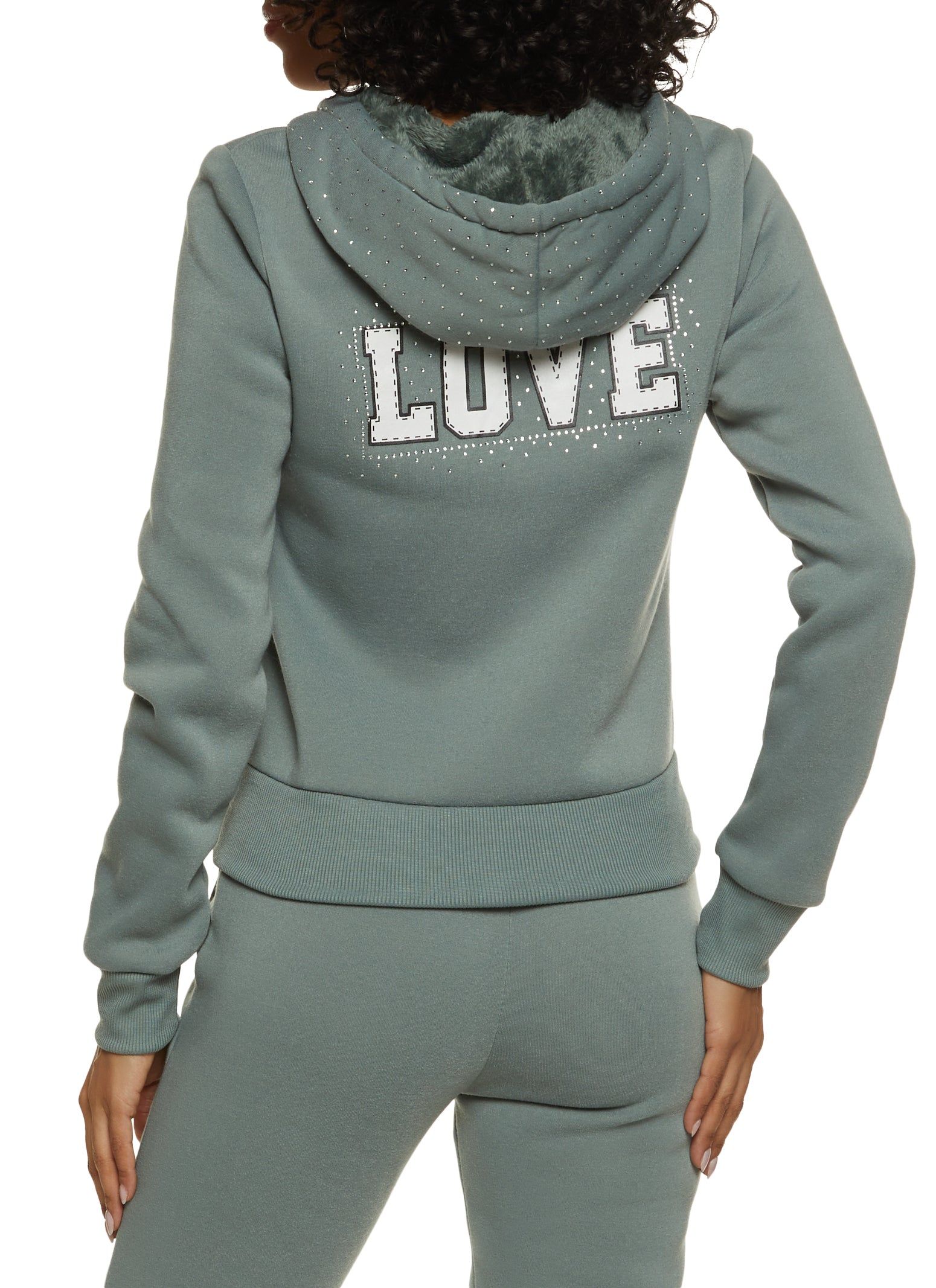 Love Rhinestone Faux Fur Lined Graphic Hoodie sold by Rainbow product image thumbnail 3