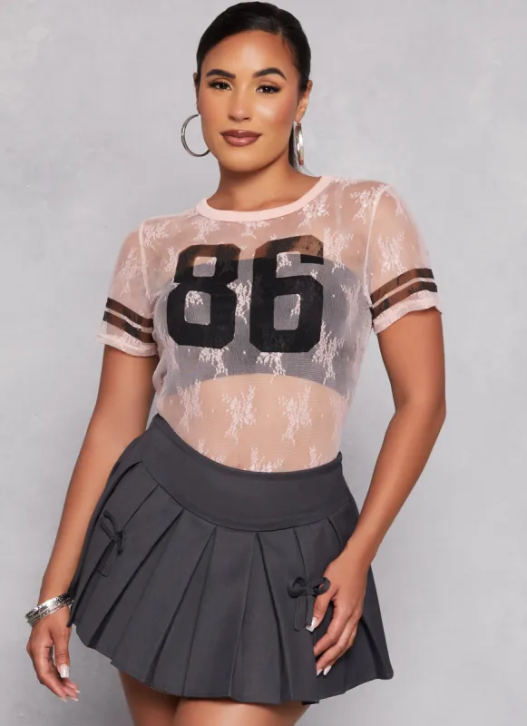 Varsity Stripe Short Sleeve Lace Tee sold by Rainbow