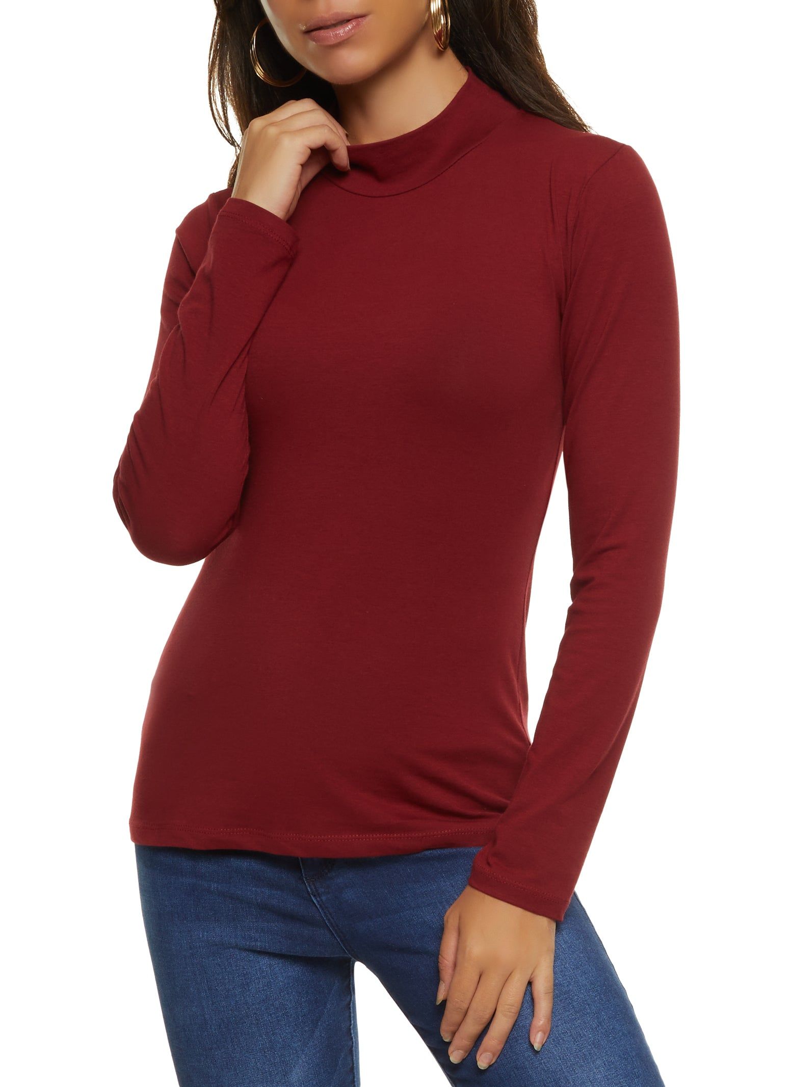 Solid Mock Neck Long Sleeve Tee sold by Rainbow