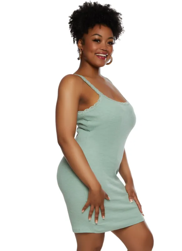 Plus Size Haute Monde Rib Knit Lace Trim Tank Dress sold by Rainbow