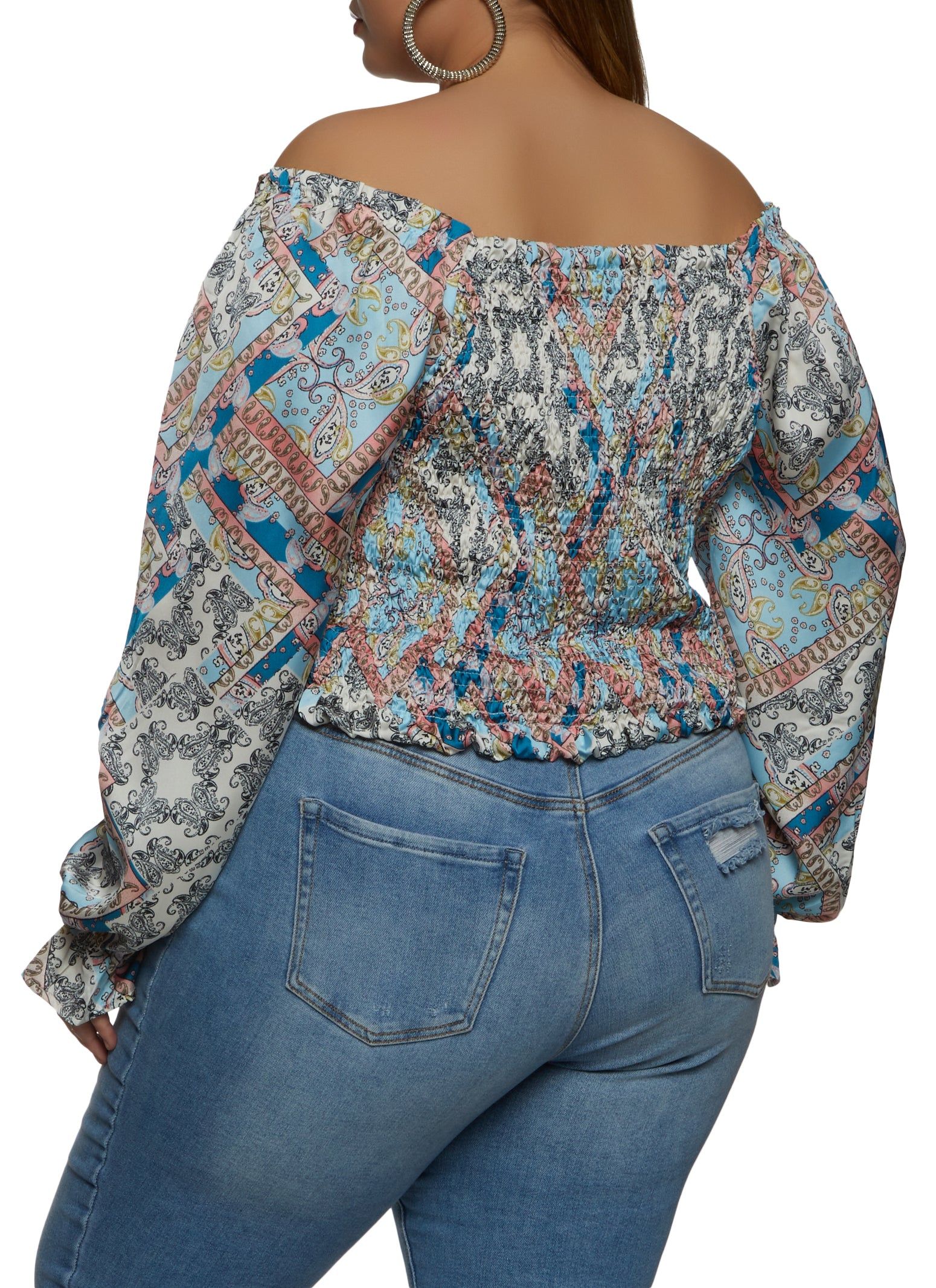 Plus Size Printed Smocked Back Off the Shoulder Blouse sold by Rainbow product image thumbnail 2