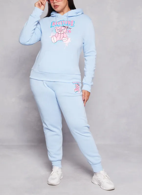 Plus Size Attitude Bear Graphic Joggers sold by Rainbow