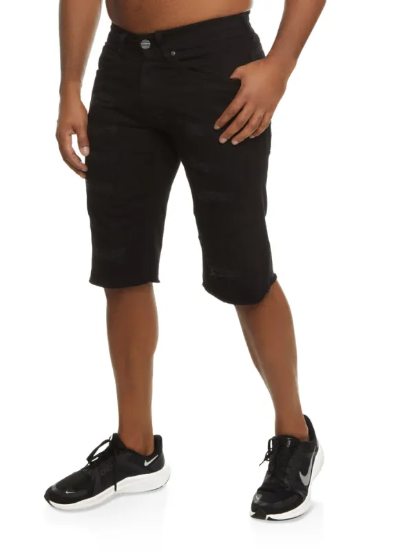 Mens Denim Distressed Moto Shorts sold by Rainbow