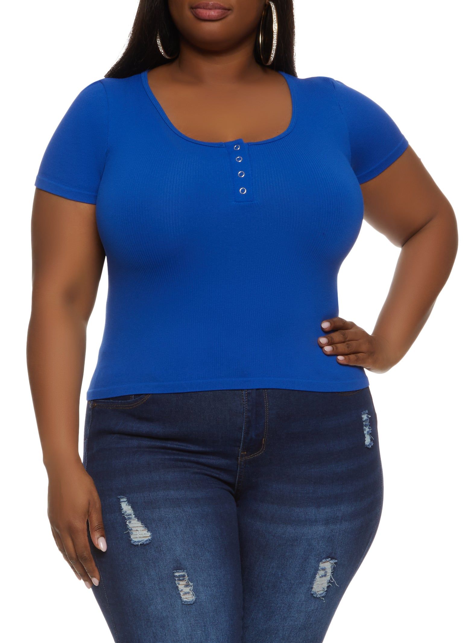 Plus Size Seamless Short Sleeve Henley Top sold by Rainbow