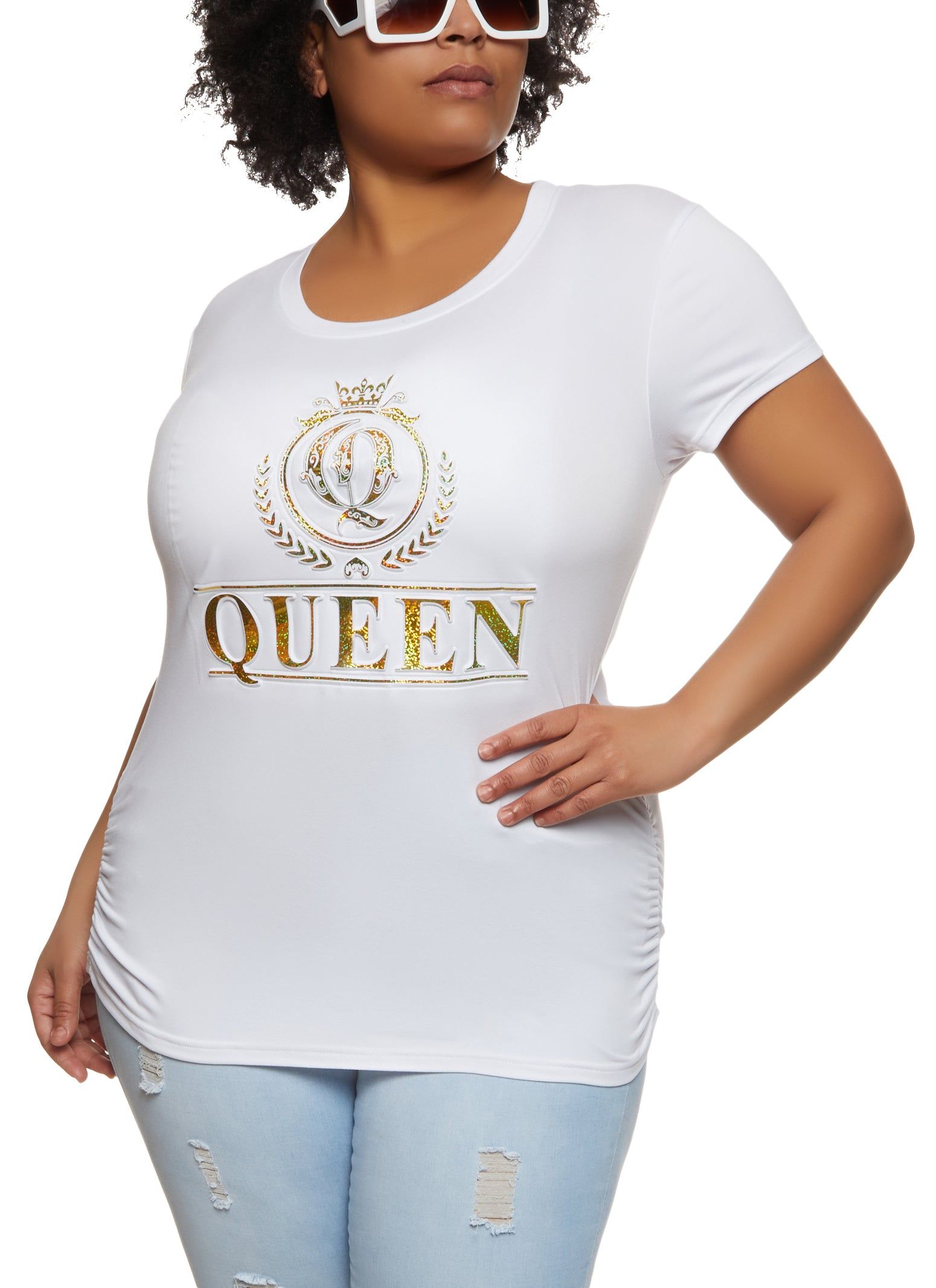 Plus Size Queen Embossed Foil Graphic Tee sold by Rainbow